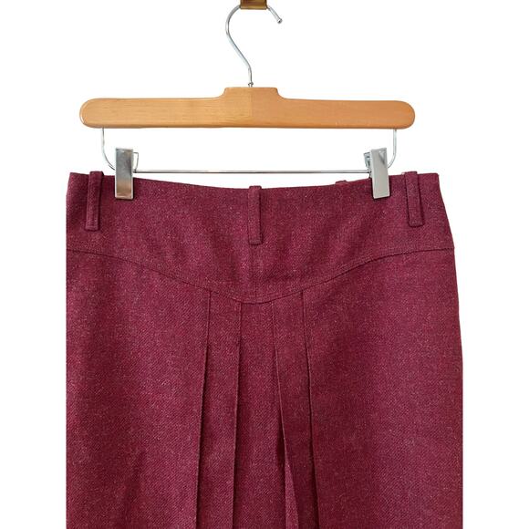 Burberry Red Wool Button Front Military Style Tweed Pencil Skirt 4 - Picture 3 of 9